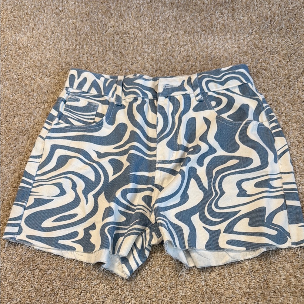 Shein Blue And White Abstract Shorts